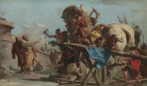 トロイの木馬の建設。 1760年頃 作： Giovanni Domenico Tiepolo