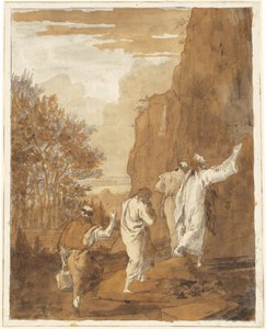 変容のためにペテロ、ヤコブ、ヨハネを高い山に導くキリスト 作： Giovanni Domenico Tiepolo