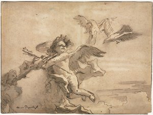 キューピッド目隠しと2つの鳩、1757年以降。 作： Giovanni Domenico Tiepolo