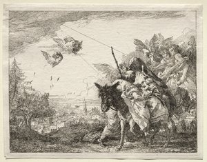 エジプトへの逃避：幼子キリストを見つめるために立ち止まるヨセフ 作： Giovanni Domenico Tiepolo