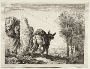 エジプトへの逃避：村に近づく聖家族 作： Giovanni Domenico Tiepolo