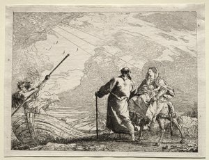 エジプトへの逃避：川岸に到着した聖家族 作： Giovanni Domenico Tiepolo