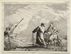 エジプトへの飛行：川岸に到着した聖家族 作： Giovanni Domenico Tiepolo