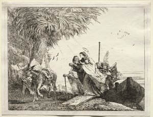 エジプトへの逃避：聖家族、下船 作： Giovanni Domenico Tiepolo