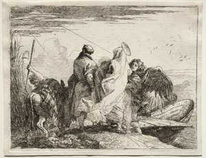 エジプトへの逃避：岸を離れる聖家族 作： Giovanni Domenico Tiepolo