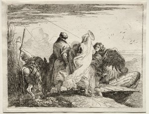 エジプトへの飛行：海岸を去る神聖な家族。 作： Giovanni Domenico Tiepolo