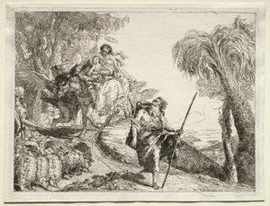 エジプトへの逃避：聖家族と羊の群れ 作： Giovanni Domenico Tiepolo