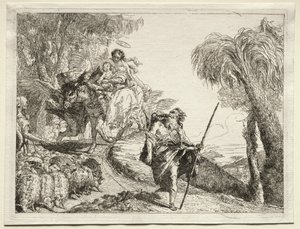 エジプトへの飛行：聖家族と羊の群れ。 作： Giovanni Domenico Tiepolo