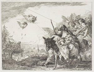 マリアの腕に抱かれた幼子を慕うヨセフ（『エジプトへの逃走』より9枚目 作： Giovanni Domenico Tiepolo