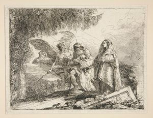 シリーズ Idee pittoresche sopra la fuga in Egitto (Flight into Egypt) から、腕にイエスを運ぶヨセフ