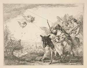 ジョセフは、エジプトへの逃避シリーズの幼児イエスを熟考します 作： Giovanni Domenico Tiepolo