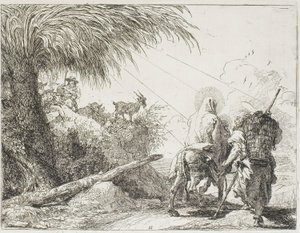 羊飼いとその群れを追い越すヨセフとマリア、『エジプトへの逃避』のプレート 11 作： Giovanni Domenico Tiepolo