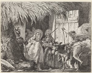 ヨセフとメアリーは出発の準備をします 作： Giovanni Domenico Tiepolo