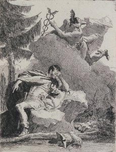 水星が夢の中でアエネアスに現れる、1757年。 作： Giovanni Domenico Tiepolo