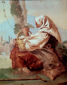 卵の入ったバスケットを持つ農民の老婆（「フォレステリア」（ゲストハウス）より 作： Giovanni Domenico Tiepolo