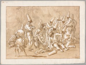 路上で崩れ落ちるパンチネロ 作： Giovanni Domenico Tiepolo