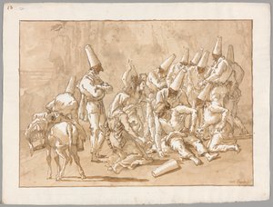 路上で崩れ落ちるパンチネロ 作： Giovanni Domenico Tiepolo