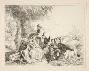 シリーズ Idee pittoresche sopra la fuga in Egitto (エジプトへの逃走) から、エジプトへの逃避中の休息 作： Giovanni Domenico Tiepolo