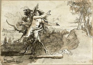 サテュロスを驚かせるサテュロス 作： Giovanni Domenico Tiepolo