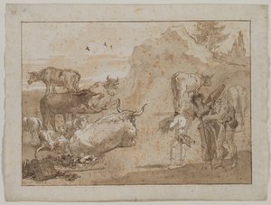 羊と牛、1790年代。 作： Giovanni Domenico Tiepolo
