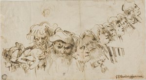 男性頭部のスケッチ（レクト）；王妃とページ（裏面） 作： Giovanni Domenico Tiepolo