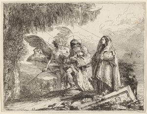 飛行、天使と歩く聖家族 作： Giovanni Domenico Tiepolo