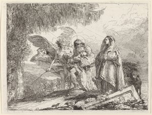 飛行、天使と歩く聖家族 作： Giovanni Domenico Tiepolo