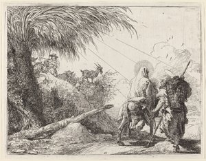 飛行、右側の聖家族、左側を見ているジョセフ 作： Giovanni Domenico Tiepolo
