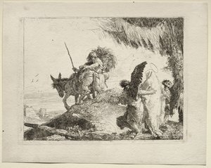 エジプトへの逃避：天使に支えられたマドンナを右側に持つ逃走 作： Giovanni Domenico Tiepolo