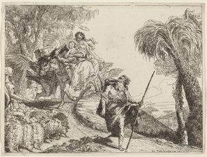 フォアグラウンドでのジョセフとの飛行 作： Giovanni Domenico Tiepolo