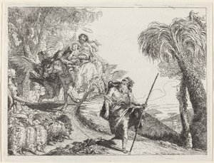 フォアグラウンドでのジョセフとの飛行 作： Giovanni Domenico Tiepolo