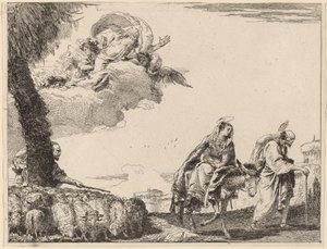 右側の聖家族との飛行 作： Giovanni Domenico Tiepolo