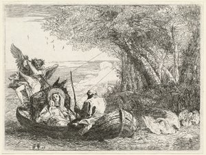 川を渡る聖家族 作： Giovanni Domenico Tiepolo