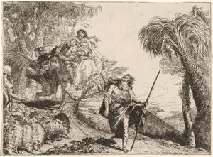 羊飼いの近くの道を下る聖家族 作： Giovanni Domenico Tiepolo