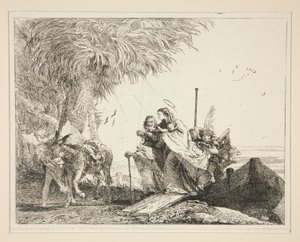 『エジプトへの逃避』シリーズより、下船する聖家族 作： Giovanni Domenico Tiepolo