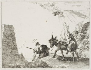 ピラミッドを通り過ぎる聖家族、『エジプトへの逃避』のプレート 20 作： Giovanni Domenico Tiepolo