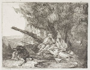 『エジプトへの逃避』のプレート 23、森で休む聖家族 作： Giovanni Domenico Tiepolo