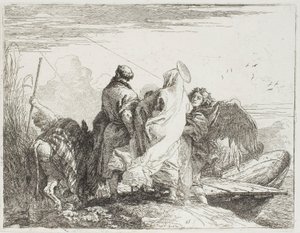 銀行を降りる聖家族、『エジプトへの逃避』のプレート 15 作： Giovanni Domenico Tiepolo