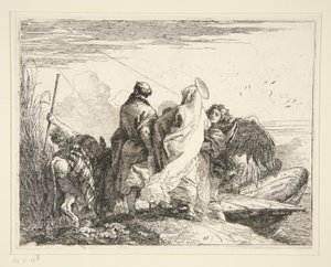 シリーズ Idee pittoresche sulla fuga in Egitto (Flight into Egypt) より、川沿いの聖家族 作： Giovanni Domenico Tiepolo