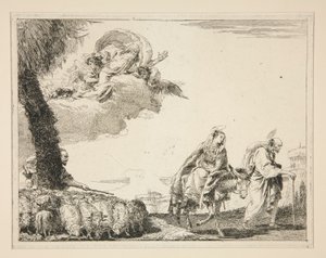 『エジプトへの逃避』シリーズの聖家族 作： Giovanni Domenico Tiepolo