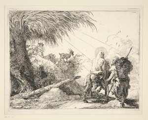シリーズ Idee pittoresche sulla fuga in Egitto (Flight into Egypt) からの岩だらけの道の聖家族 作： Giovanni Domenico Tiepolo