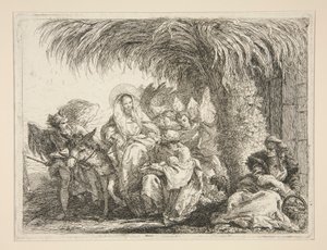 ヤシの木の下の聖家族、シリーズ Idee pittoresche sopra la fuga in Egitto (Flight into Egypt) より 作： Giovanni Domenico Tiepolo