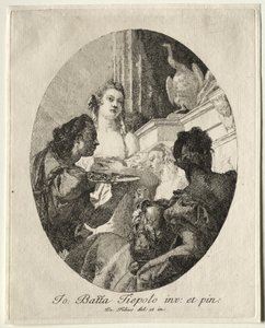 クレオパトラにマーク アンソニーの贈り物を贈る 3 人の女性 作： Giovanni Domenico Tiepolo
