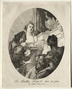 マークアンソニーの贈り物をクレオパトラに贈る3人の女性。 作： Giovanni Domenico Tiepolo