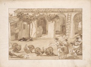 ベネチアの農場の七面鳥、ティエポロの 3 番目の絵 作： Giovanni Domenico Tiepolo