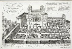庭園とローマのトスカーナ大公宮殿の眺め 作： Giovanni Domenico de