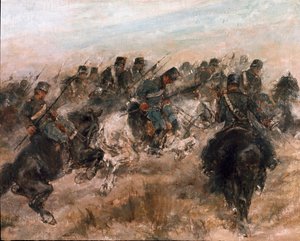 1859年のイタリアのキャンペーン。「ピエモンテ騎兵の突撃」 ジョバンニ・ファットーリ（1825-1908）画 ローマ、近代美術館ガレリア 作： Giovanni Fattori
