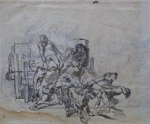 4頭の牛を乗せたカート 作： Giovanni Fattori