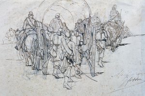 行進する物資のコンボイ 作： Giovanni Fattori