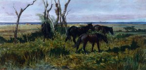 ジョバンニ・ファットーリ（1825-1908）作「草を食む馬たち 作： Giovanni Fattori